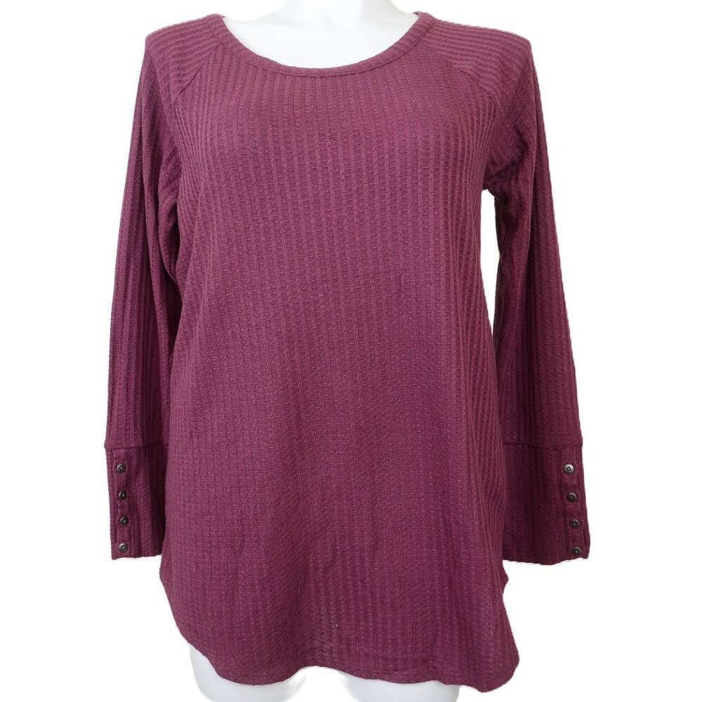 Chaser Womens PLUS XXL Berry Plum Thermal Waffle Knit Button Cuff Top‎ Tunic